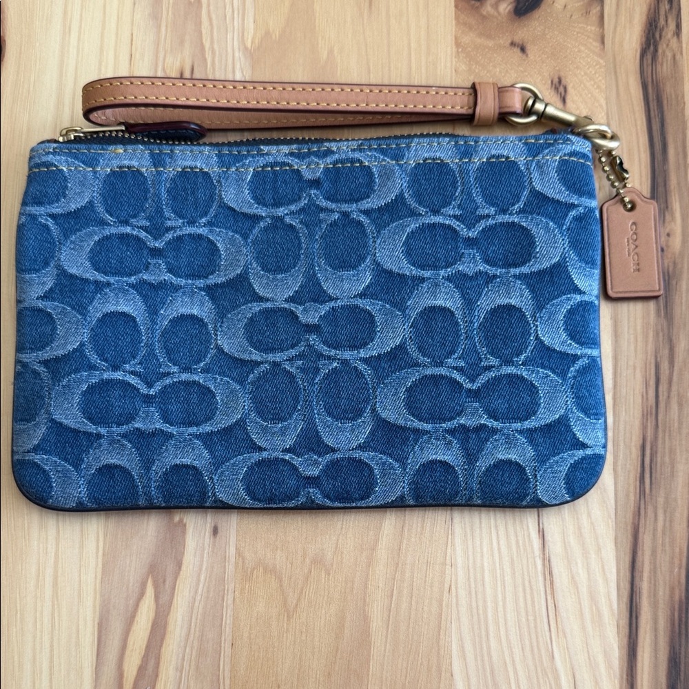 Coach Small Wristlet In Signature Denim
